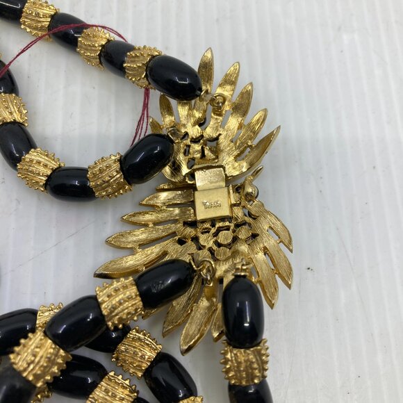 Vtg TRIFARI signed black/gold double strand necklace - Picture 3 of 4